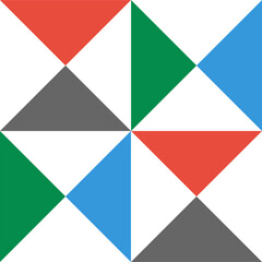 Geometric triangle pattern, red, white, green and gray color, seamless repeating beautiful background, fabric, textile object