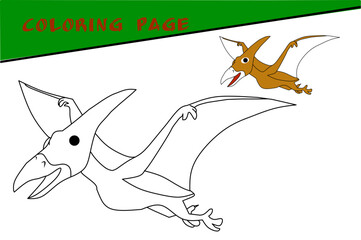 Pterodactyl Dinosaur Sketch for children to color on a white background. Vector illustration. © Rahmad