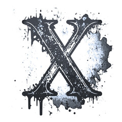 Letter X, Vintage Logo Icon in 3D, Paint and Brush Texture,Dirty Splat and Spray Texture,Metallic Drip in Modern Blue Texture