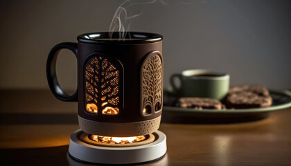 Obraz na płótnie Canvas Efficient Coffee Mug Warmer with Ceramic Base and Metal Heating Plate (created with Generative AI)
