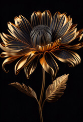 golden flower on black background, 3D wallpaper, generated ai