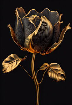 golden flower on black background, 3D wallpaper, generated ai