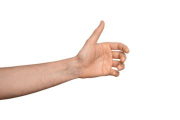 The male hand seems to be holding something, isolate.