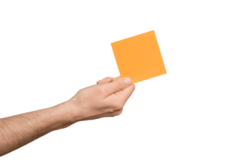 Sticker in male hand, palm up, isolate.