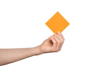 Sticker in male hand, palm up, isolate.