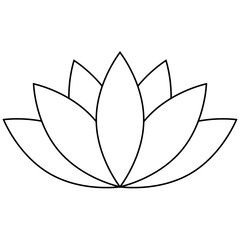 Lotus flower icon, flat style black color outline vector symbol object. Seven petals floral label, yoga, wellness industry, meditation logo. Isolated on white background.