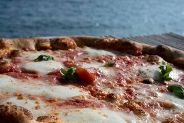 pizza on a plate, Margherita, Mediterranean sea