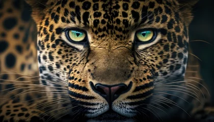 Foto op Plexiglas close up portrait of a leopard, feared shock face, full head deep forest color scheme, generative ai © Anna Elizabeth