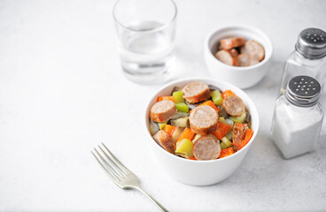 Italian sausages with prepared vegetables
