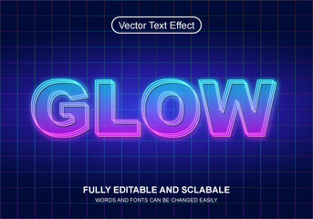 3d text glossy neon glow style editable text effect