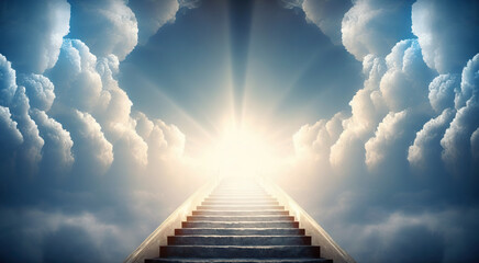 Stairway go Heaven through the clouds. Based on Generative AI