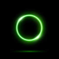 Glowing neon green circle isolated on black background. Round electric light frame. Geometric fashion design vector illustration. Empty minimal ring art decoration