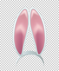Rabbit ears realistic 3d vector illustration. Easter bunny ears kid headband, mask. Hare costume white and pink element. Photo editor, booth, video chat app isolated on transparent background