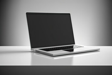 Empty laptop on gray background. Photo generative AI