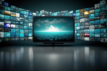 Smart TV Digital Media Wall with Digital Media Concepts. Photo generative AI