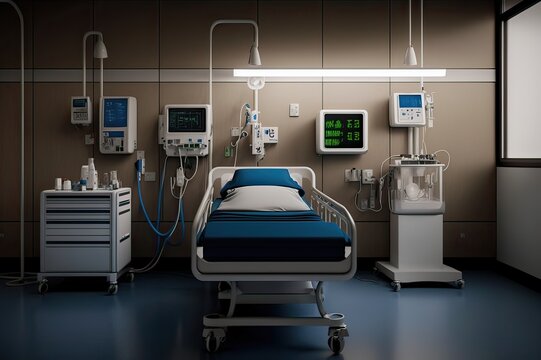 empty hospital intensive care unit Digitally without  patients  . Photo generative AI