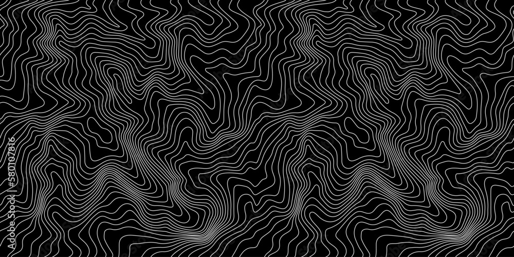 Poster Weather Map Background. Vector Seamless Pattern with Contour Lines. Abstract Linear Topographic Texture
