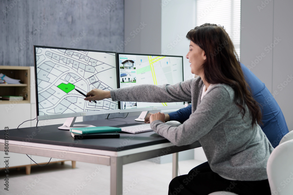 Aufkleber Developer Looking At Land Plot Map
