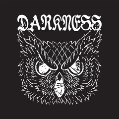 Owl head Illustration with text darkness black and white grunge style premium vector