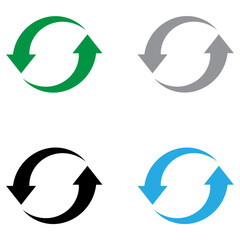 Refresh, recycle, synchronize idea concept symbol icon. Set of flat style green, gray, black, blue color vector object, sign element, illustration, drawing isolated on white background.