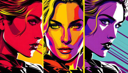 Triple Vision: A Generative AI Pop Art Tribute to Women's Strength and Beauty