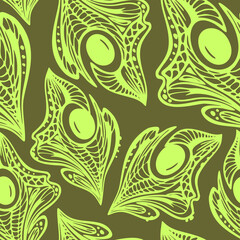 seamless pattern of green abstract decorative elements on olive background, texture, design