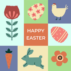 Easter poster with hand drawn elements. Template for postcard, greeting card, invitation, poster, banner