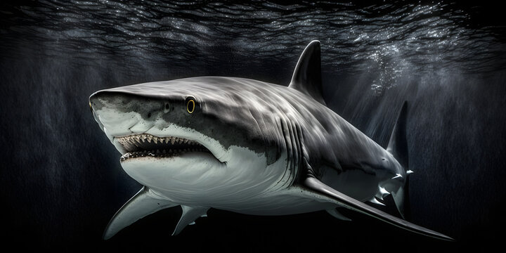 shark macro photo, isolated black background, generative ai