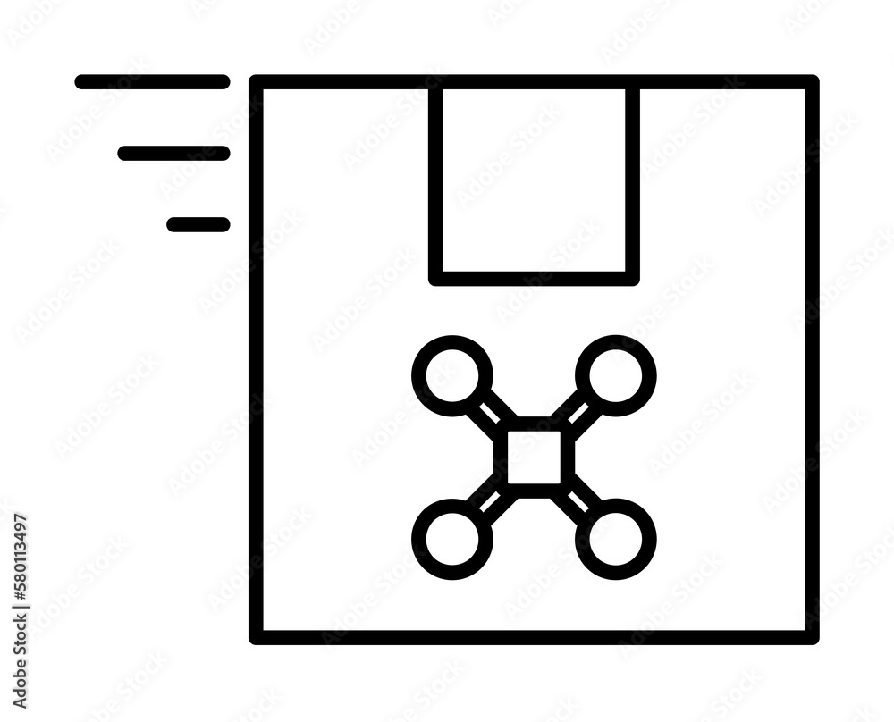 Poster drone in a box field outline icon on light background
