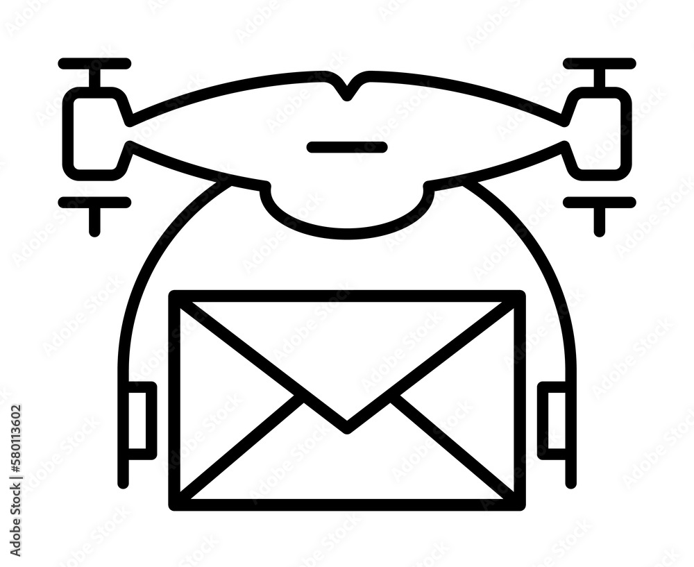 Poster drone with mail field outline icon on light background