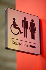 Male and female restroom direction sign