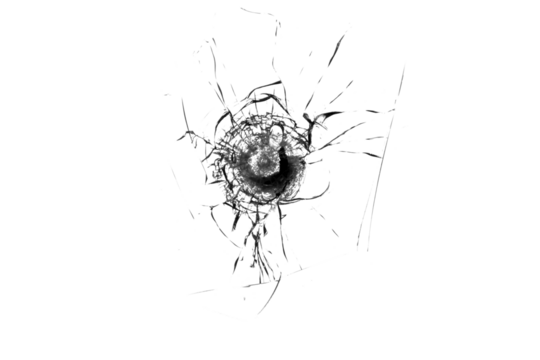 Broken glass from a bullet. Texture of broken glass.