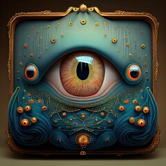 Central eye with ornaments and mystery. Generative AI