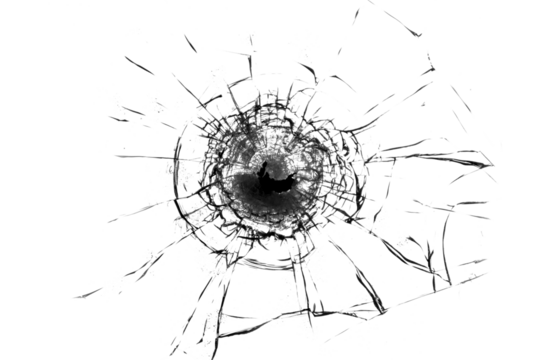Broken glass from a bullet. Texture of broken glass.