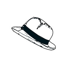 Black and white sketch of a hat with transparent background