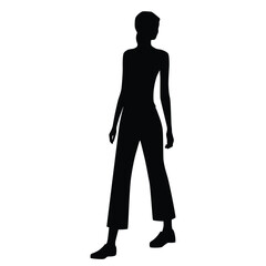 Silhouette of a woman standing,  business people, vector illustration, black color, isolated on white background