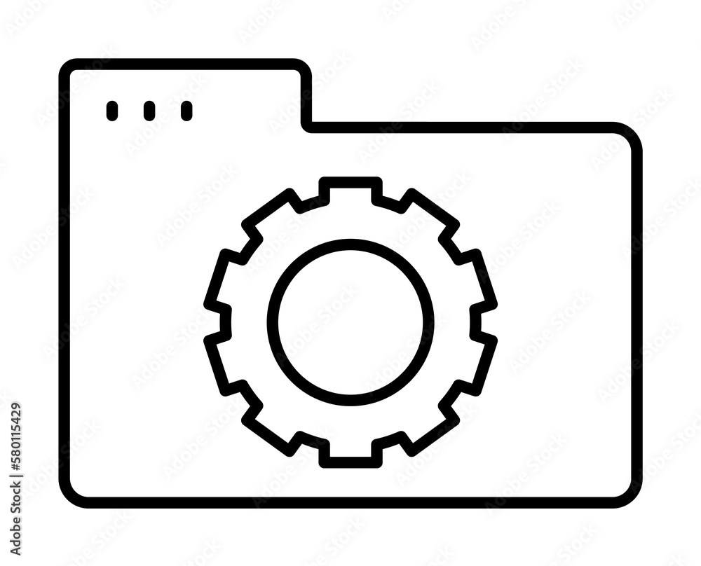 Poster folder gear icon. simple line, outline of icons for ui and ux, website or mobile application on whit