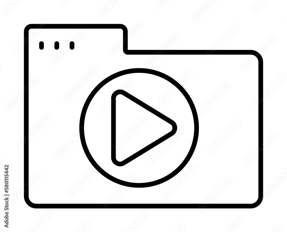 Poster folder play arrow icon. simple line, outline of icons for ui and ux, website or mobile application o