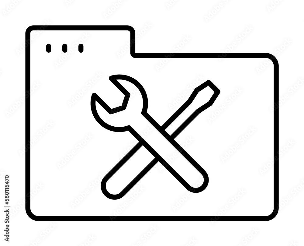 Aufkleber folder wrench screwdriver icon. simple line, outline of icons for ui and ux, website or mobile appli