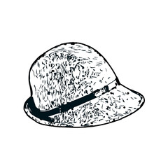 Black and white sketch of a hat with transparent background