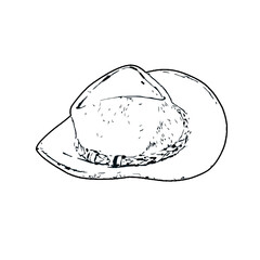 Black and white sketch of a hat with transparent background