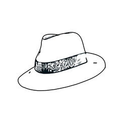 Black and white sketch of a hat with transparent background