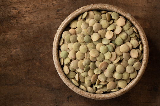Uncooked Green Lentils in a Bowl