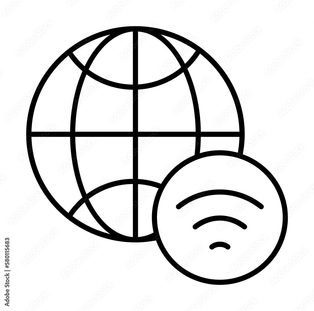 Poster wi-fi icon. simple line, outline of globe icons for ui and ux, website or mobile application on whit