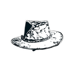 Black and white sketch of a hat with transparent background