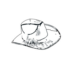 Black and white sketch of a hat with transparent background