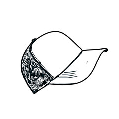 Black and white sketch of a hat with transparent background