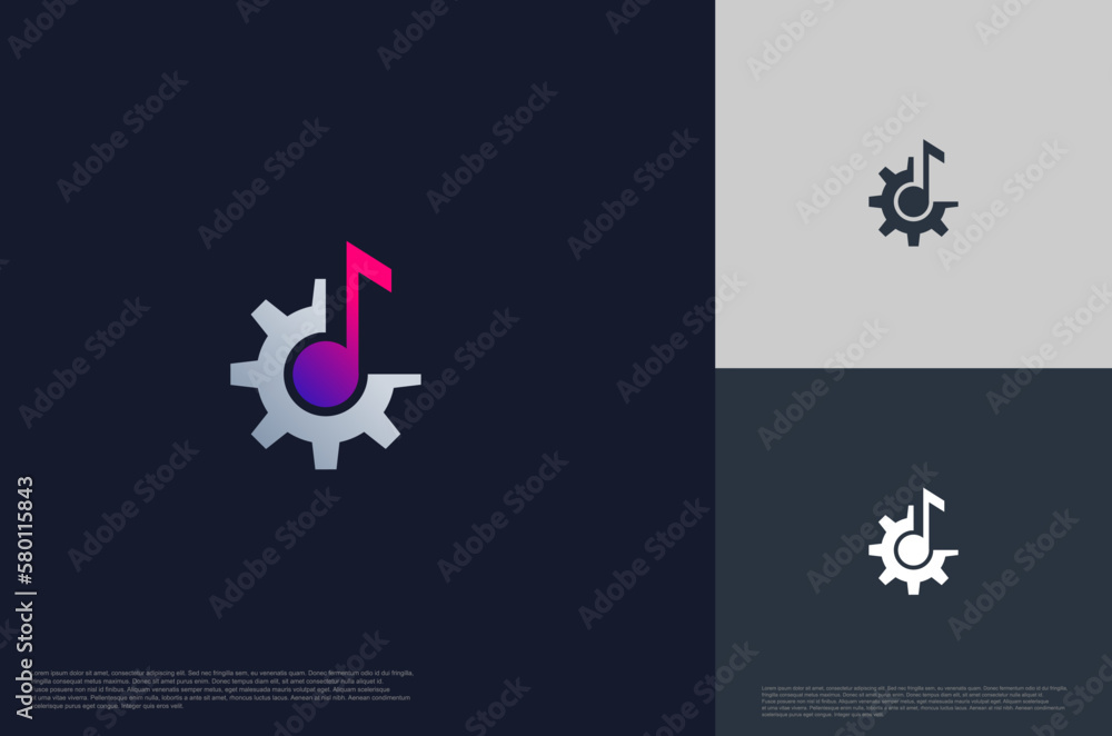 Wall mural music note and gear music audio industry imachine concept logo template design vector