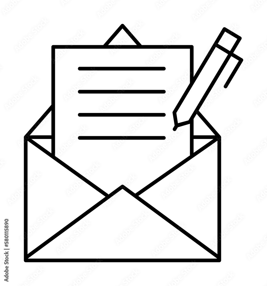 Poster pencil, envelope, writing icon. simple line, outline of information transfer icons for ui and ux, we