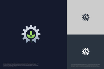 Leaf and gear eco industry imachine concept logo Template Design Vector